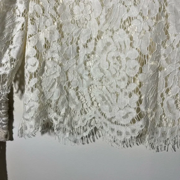 Jenny yoo cream lace cropped bottom back sheer top - Picture 4 of 7